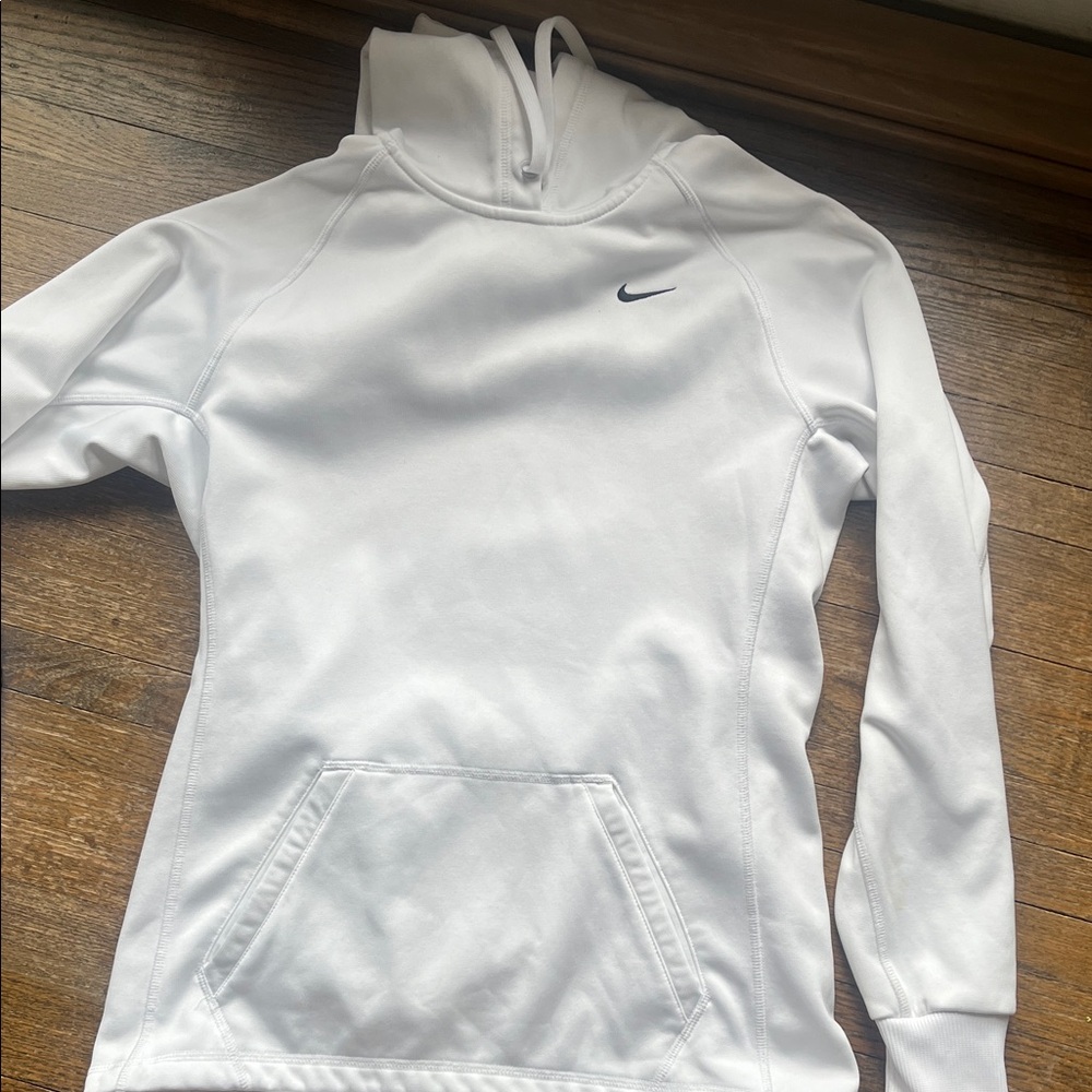 Nike White Hooded Pullover with Black Swoosh